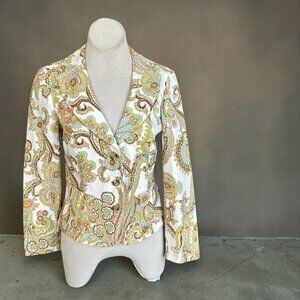 CAbi Fitted Blazer Paisley Jacket Stretch Cotton Style 931 Size 8
